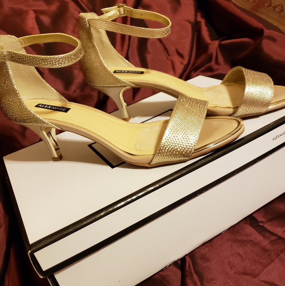 Gold Kitten Heels with Ankle Strap